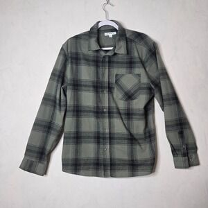 And Now This Flannel Shirt Mens Large Green Black Checkered Pleated Button Up